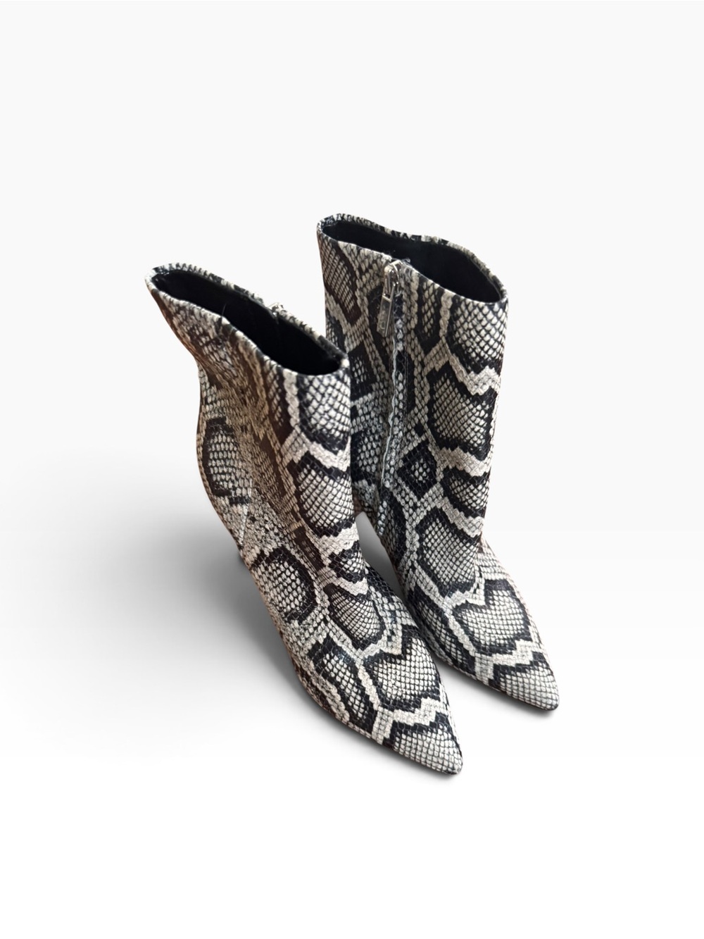 Marc Fisher Snake-Print Pointed Toe Women's Ankle Boots - Black & White